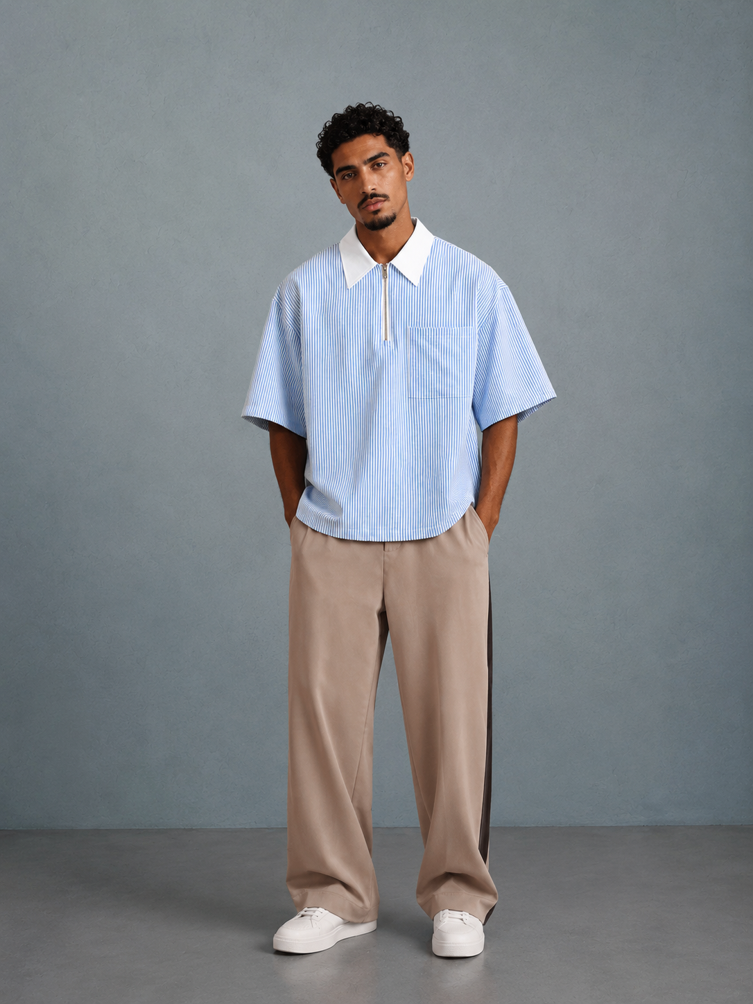 Polo homme à rayures avec fermeture zip