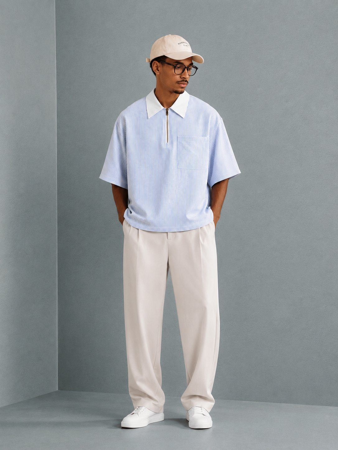 Polo homme à rayures avec fermeture zip