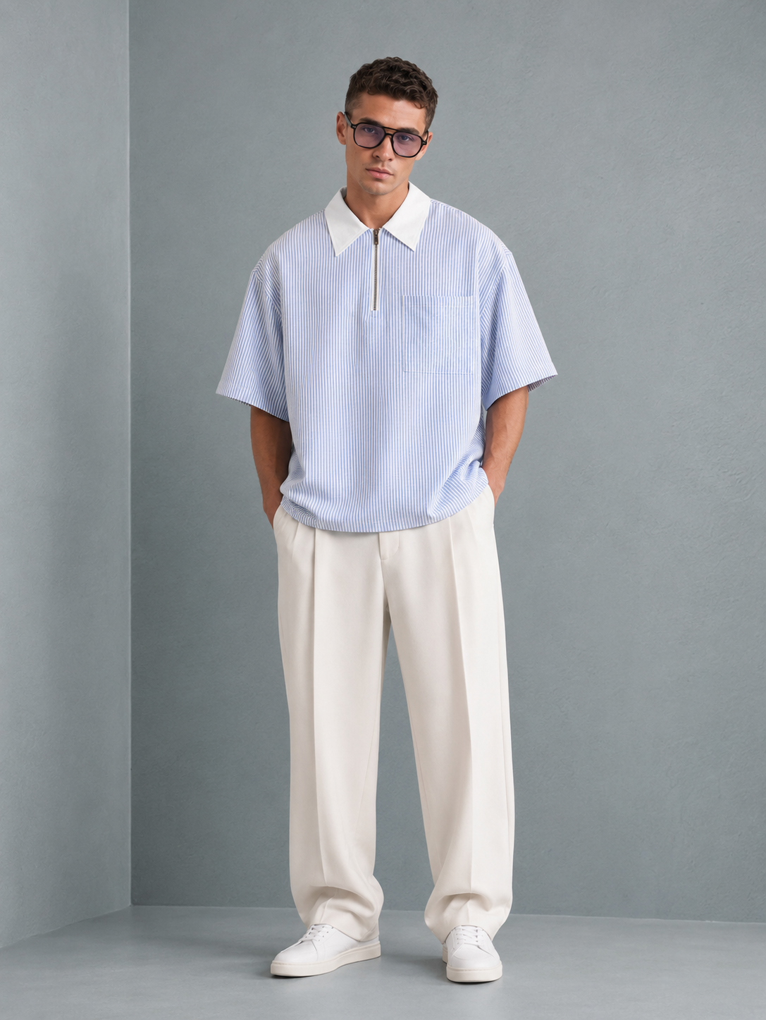 Polo homme à rayures avec fermeture zip