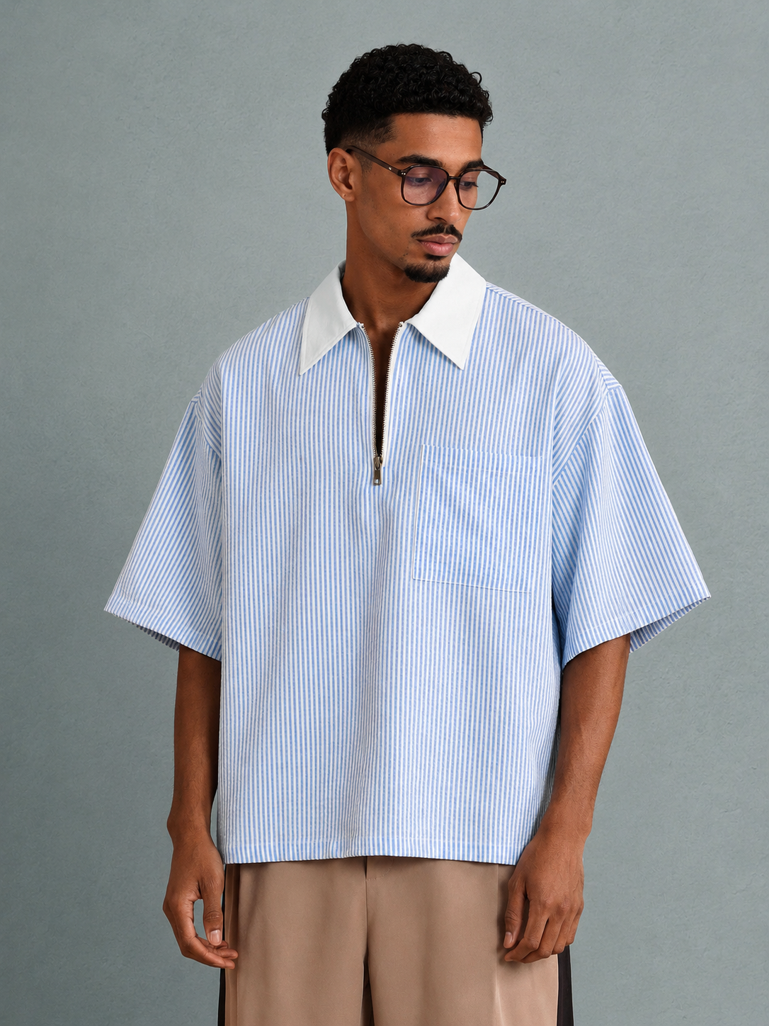 Polo homme à rayures avec fermeture zip