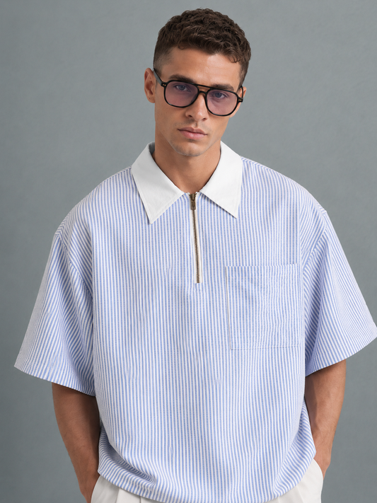 Polo homme à rayures avec fermeture zip